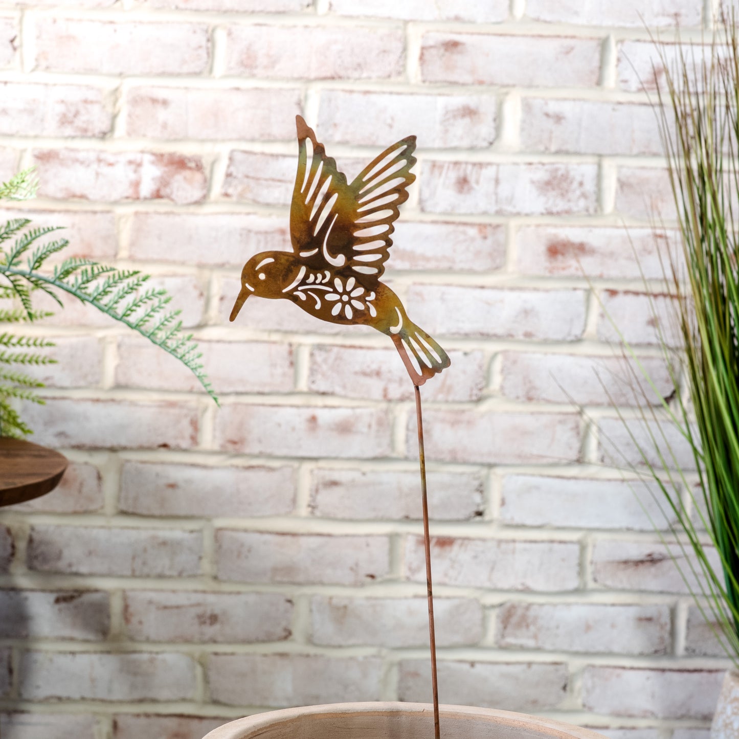 Rustic Hummingbird Garden Stake