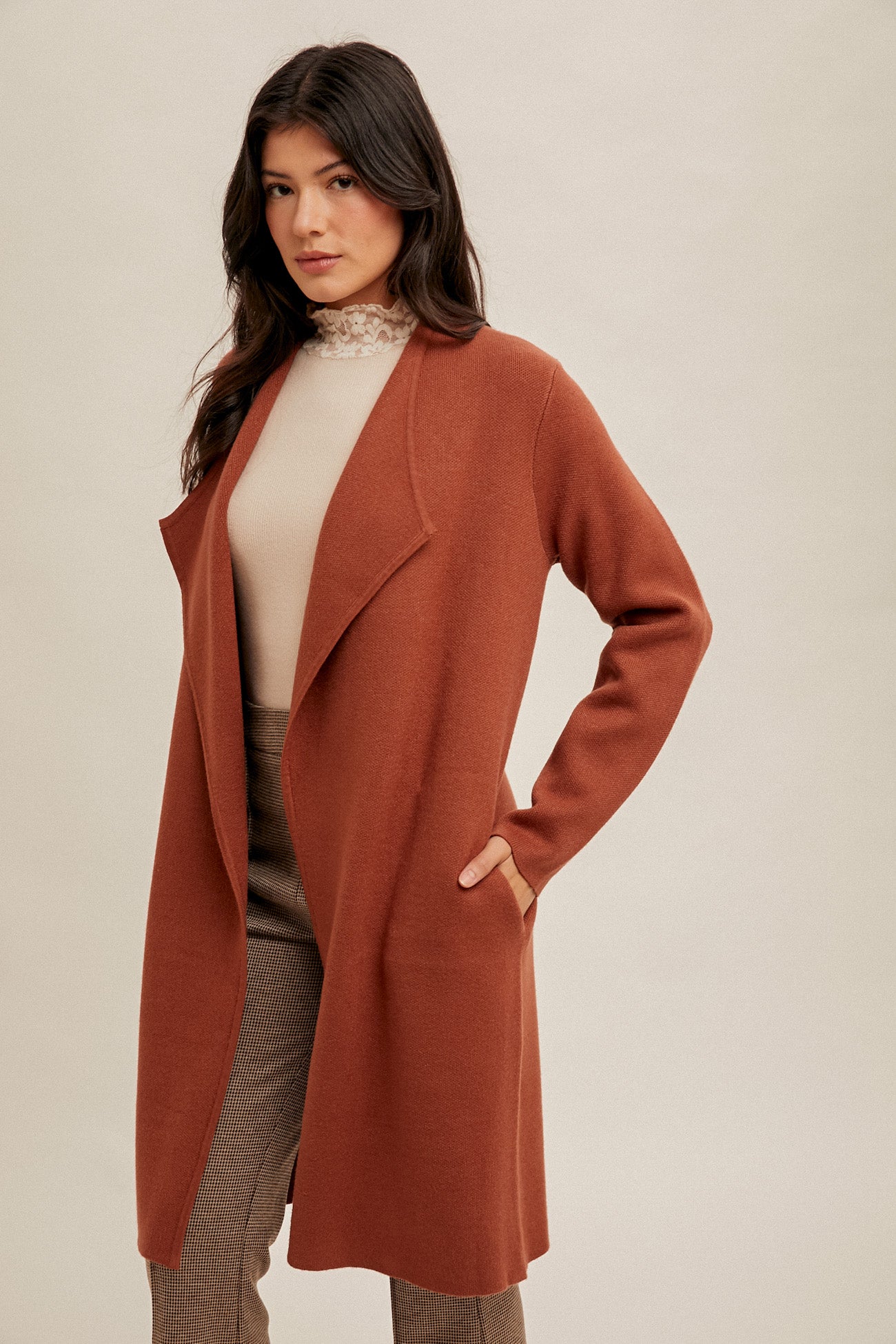Natalie Collared Long Line Cardigan