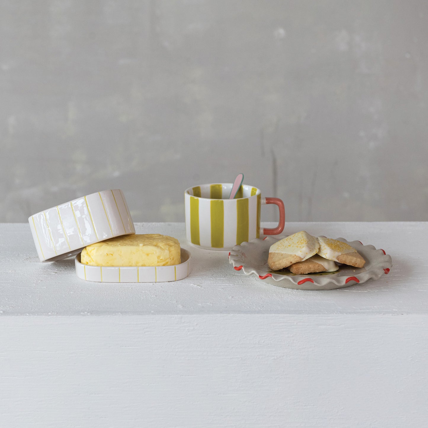 Citron Striped Butter Dish