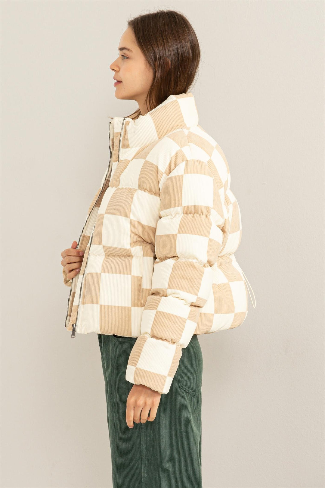 Checkered Corduroy Puffer Jacket