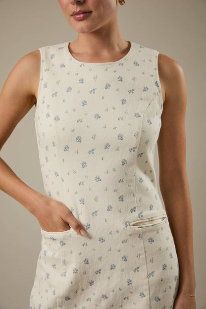 Amy Floral Boat Neck Twill Dress