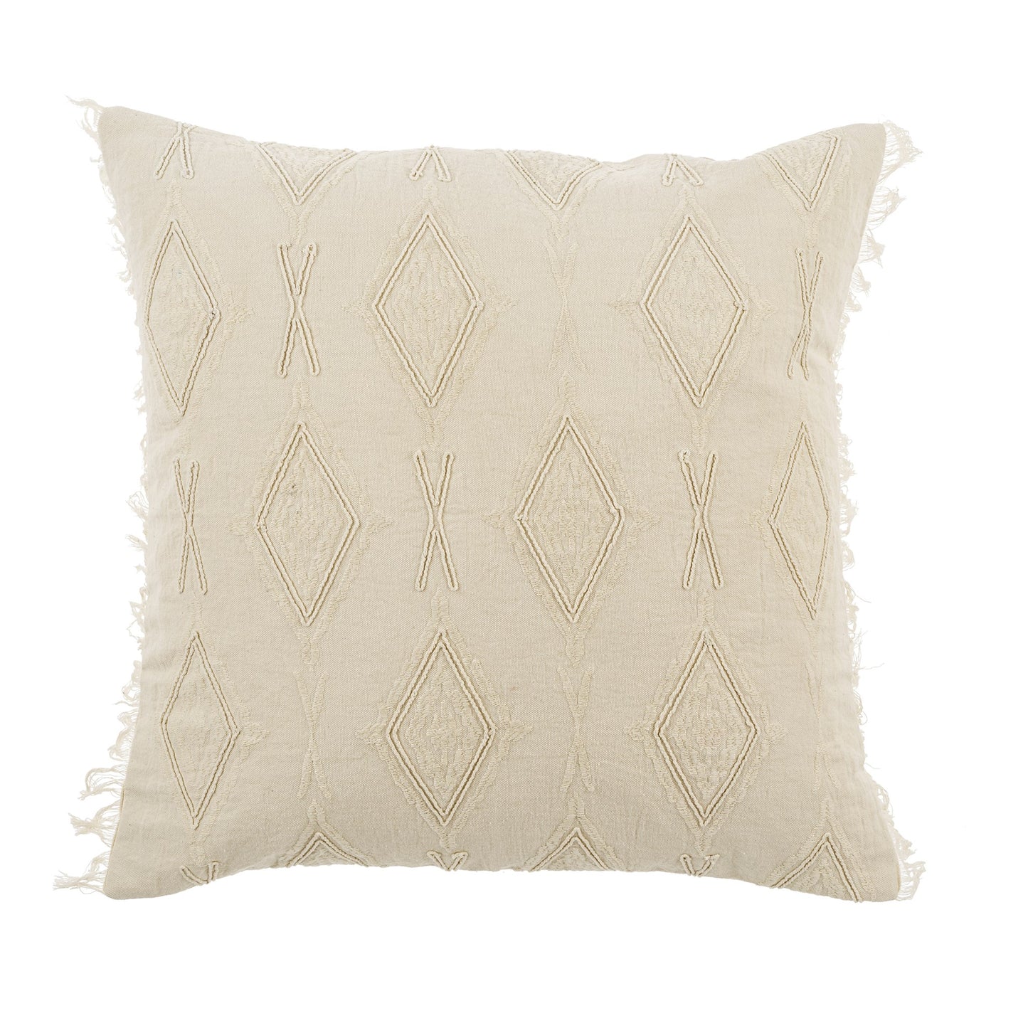 Cream Jacquard Fringe Pillow - 20 x 20