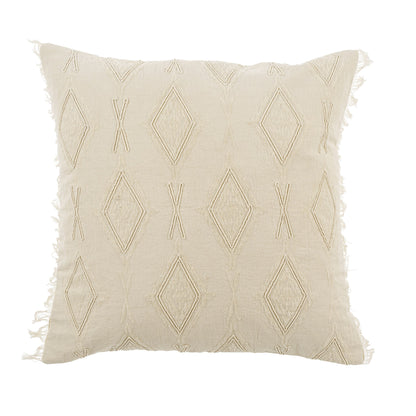 Cream Jacquard Fringe Pillow - 20 x 20