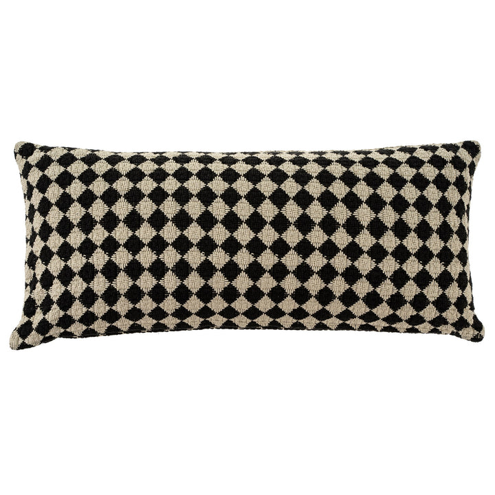 Long Black Check Weave Pillow