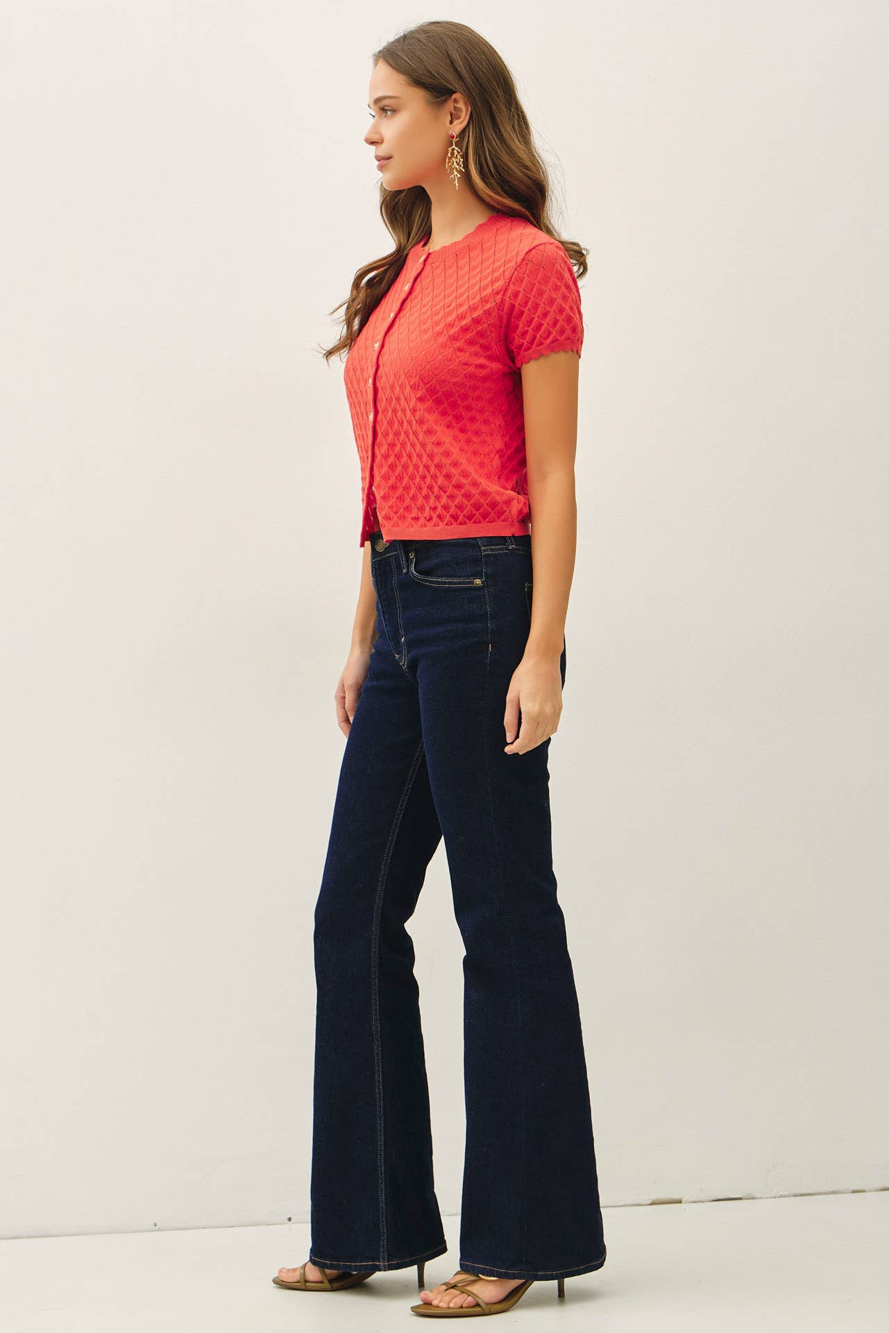 Nicole Pointelle Short Sleeve Cardigan