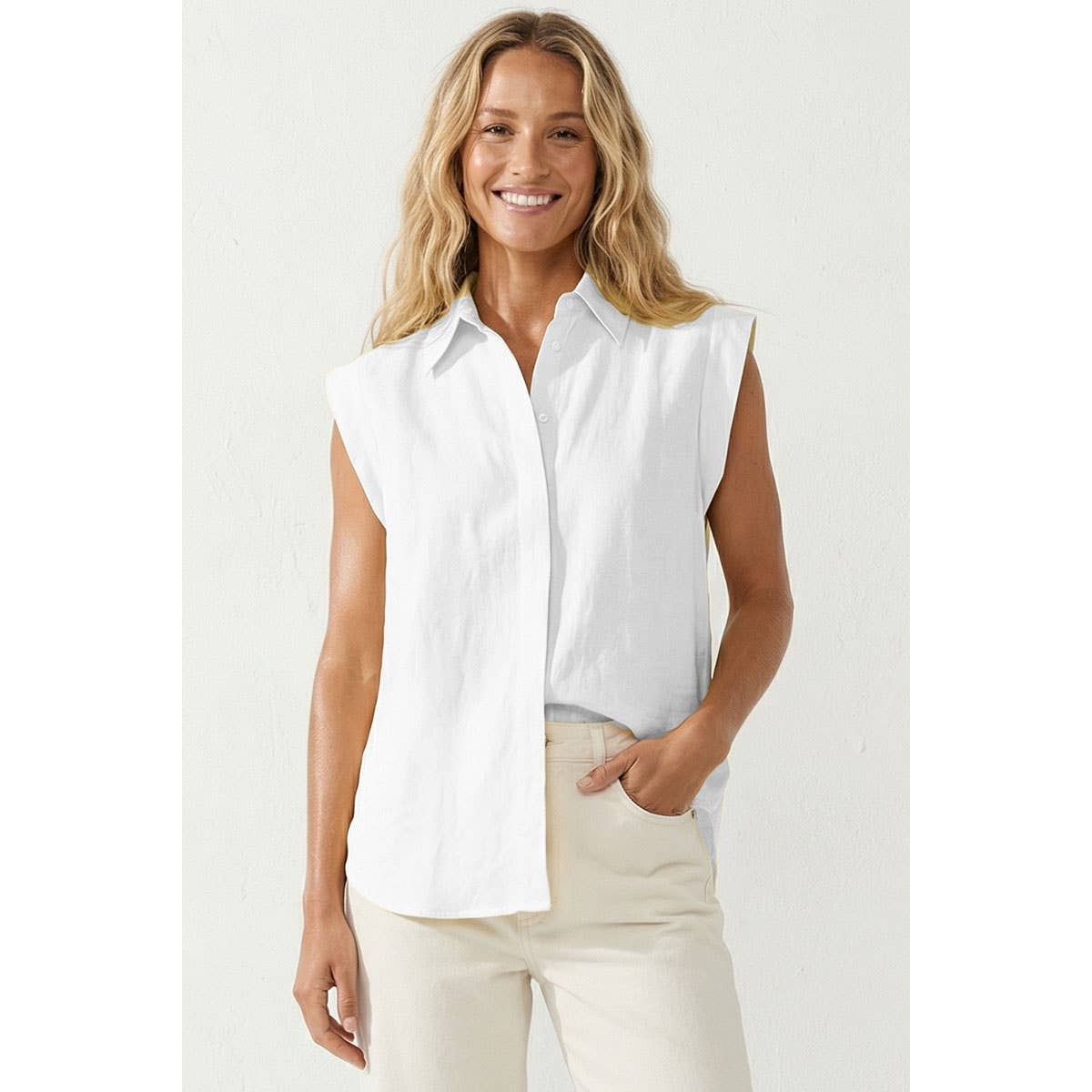 Sarah Cap Sleeve Hidden Placket Blouse