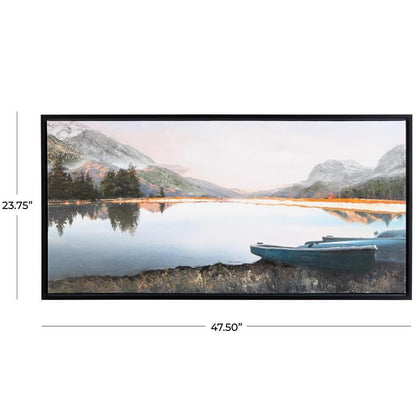Serene Lake + Canoe Framed Canvas