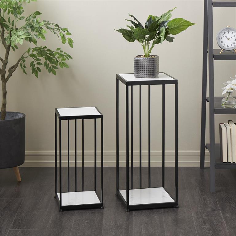 Zeke Square Marble Plant Stands