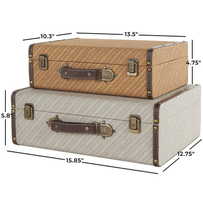 Braided Faux Leather Suitcase Storage Boxes