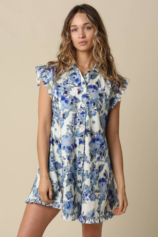 Ryann Floral Ruffle Sleeve Mini Dress