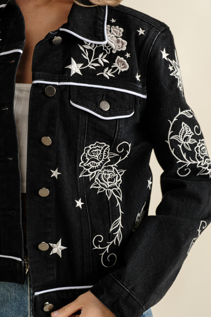 Twill Denim Embroidered Western Jacket