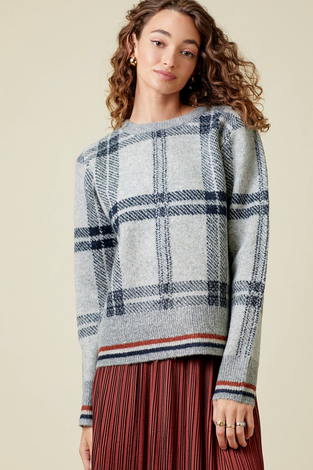 Grey Checker Pullover Sweater