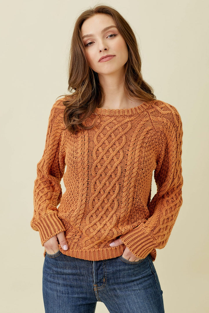 Washed Cable Knit Sweater