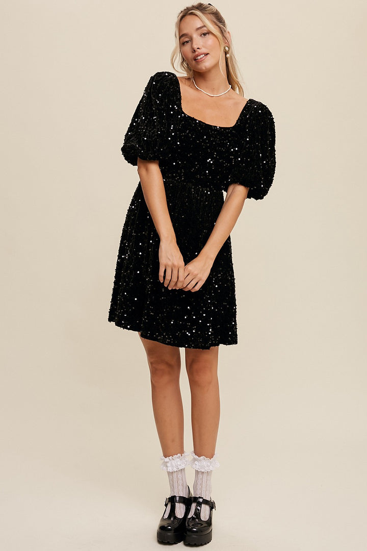 Black Glimmer Velvet Sequin Dress