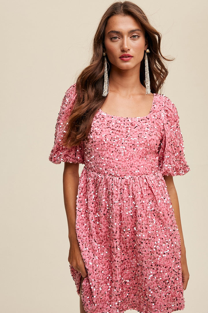 Pink Glimmer Velvet Sequin Dress