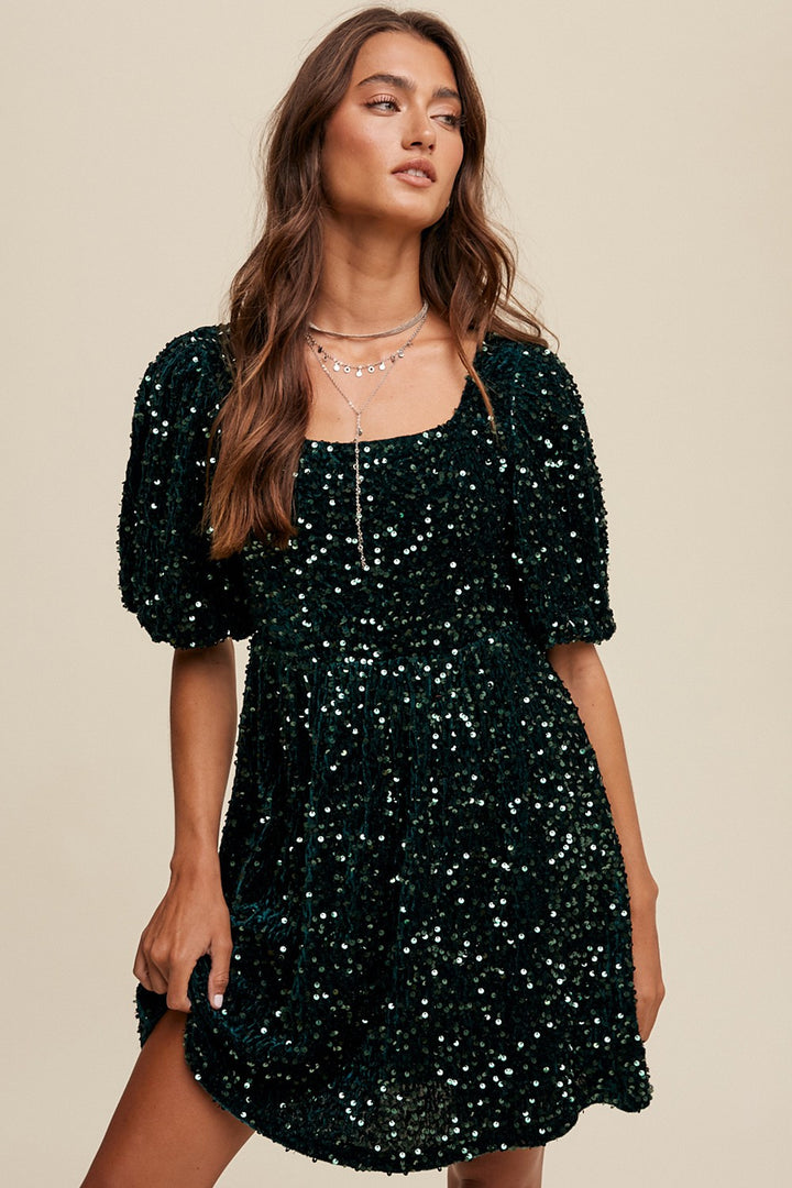 Emerald Glimmer Velvet Sequin Dress