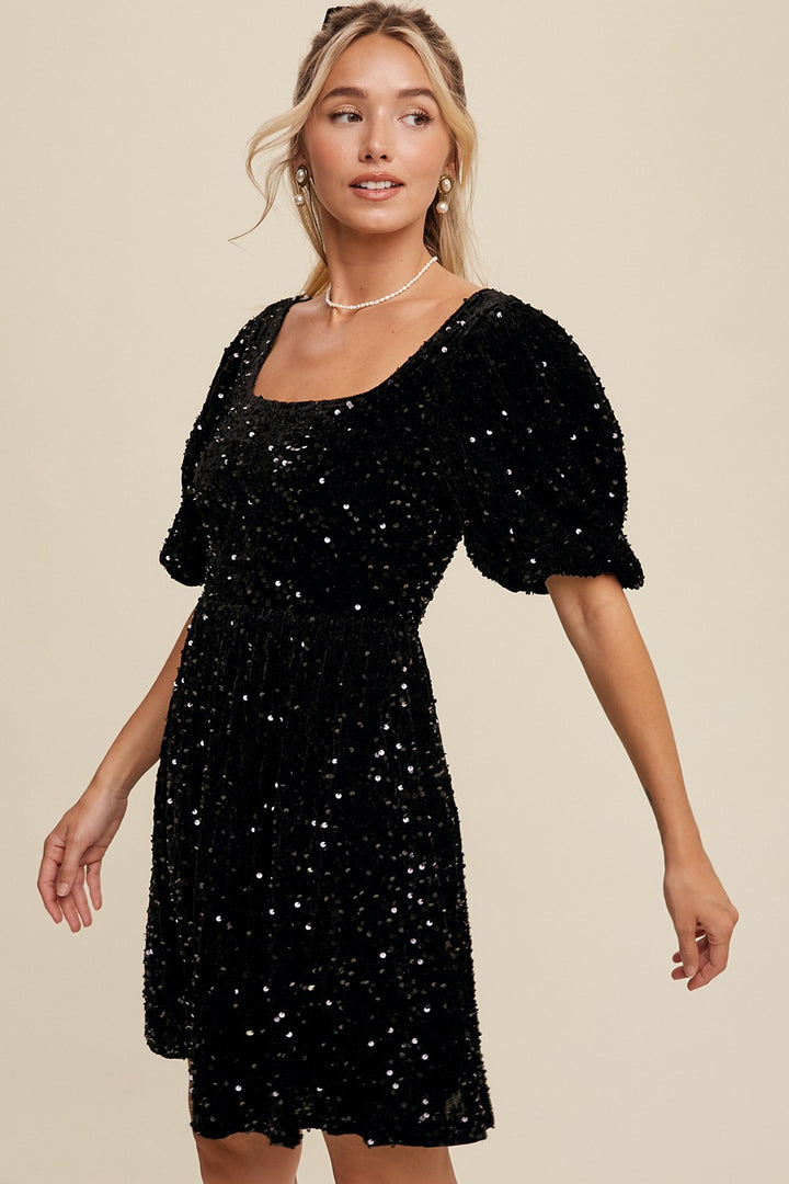 Black Glimmer Velvet Sequin Dress