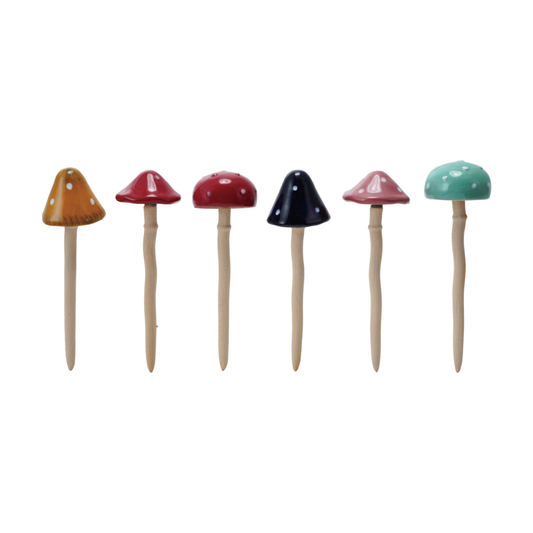 Stoneware Mushroom Plant Stakes