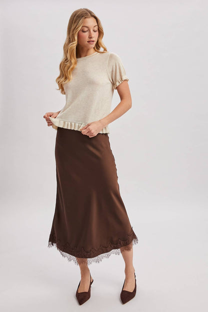 Heather Ruffled Hem Short Sleeve Sweater