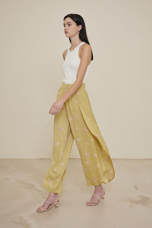 Lime Printed Side Wrap Wide Pant
