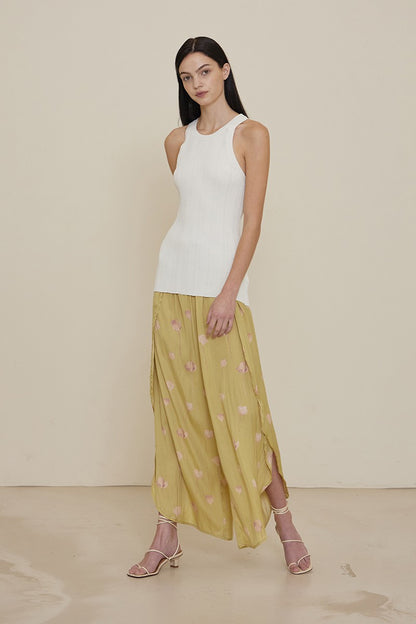 Lime Printed Side Wrap Wide Pant