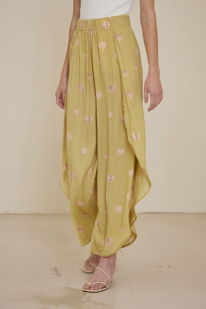 Lime Printed Side Wrap Wide Pant