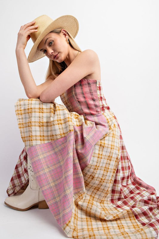 Rosie Mixed Checkered Midi Dress