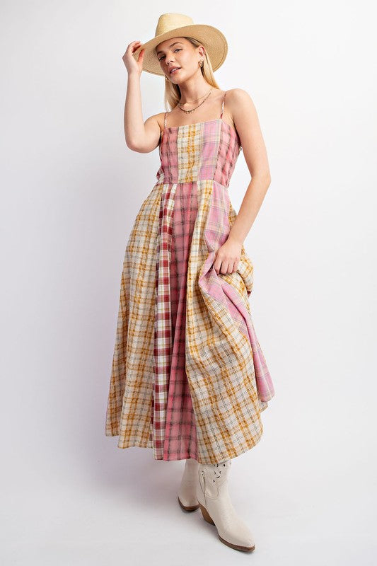 Rosie Mixed Checkered Midi Dress