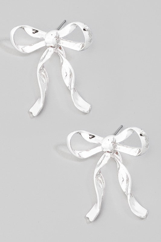 Dangle Ribbon Bow Stud Earrings