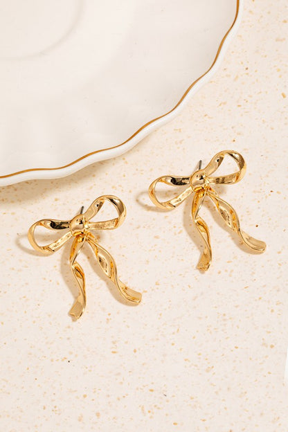 Dangle Ribbon Bow Stud Earrings