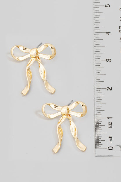 Dangle Ribbon Bow Stud Earrings