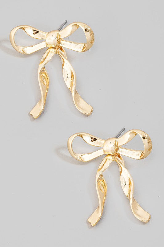 Dangle Ribbon Bow Stud Earrings