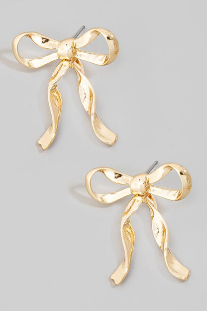 Dangle Ribbon Bow Stud Earrings