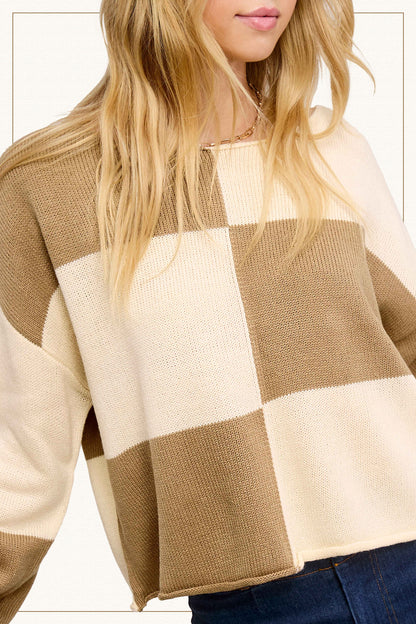 Taupe Checker Sweater