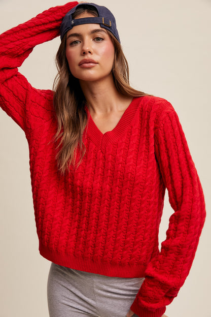 Britt V Neck Cable Knit Sweater