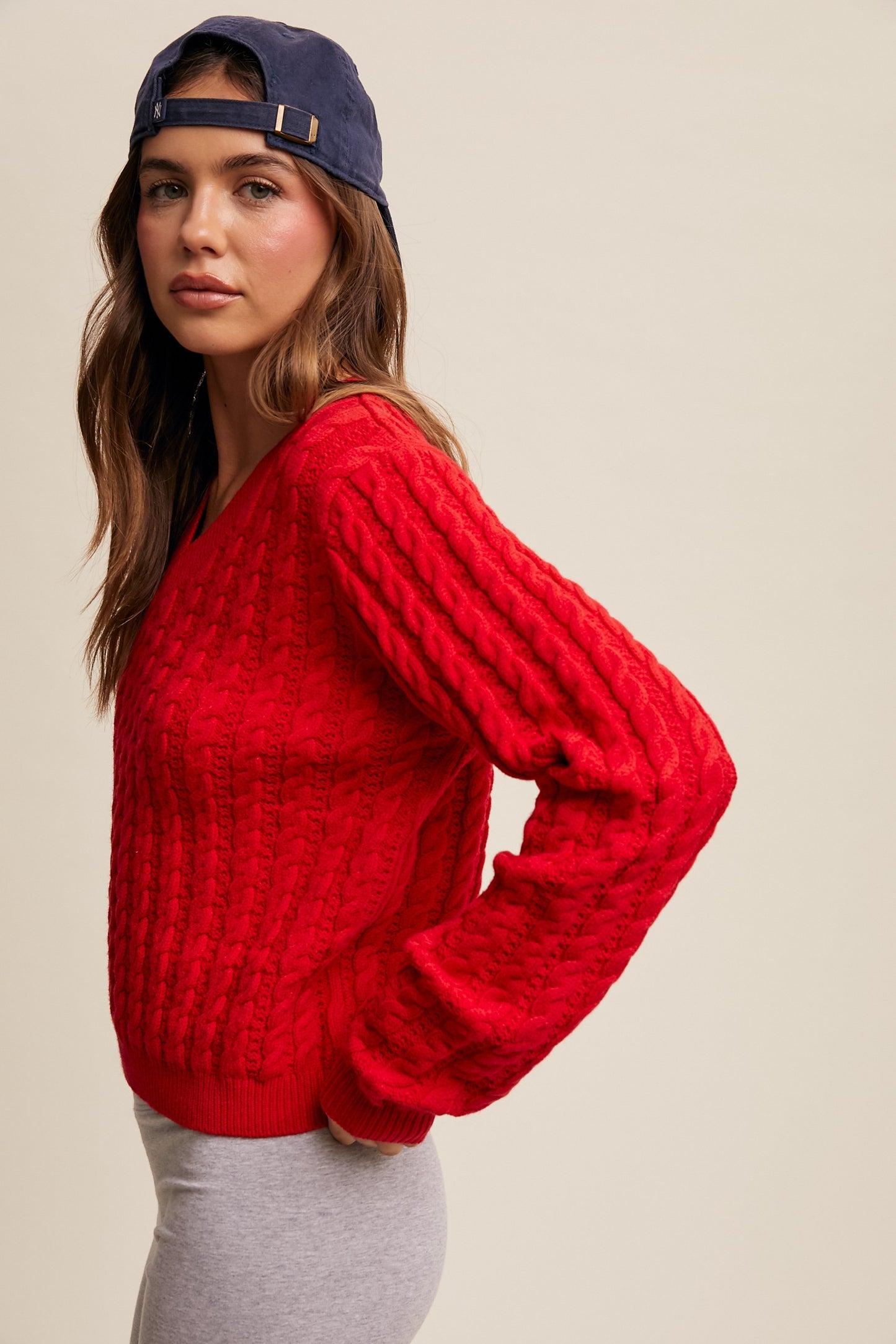 Britt V Neck Cable Knit Sweater