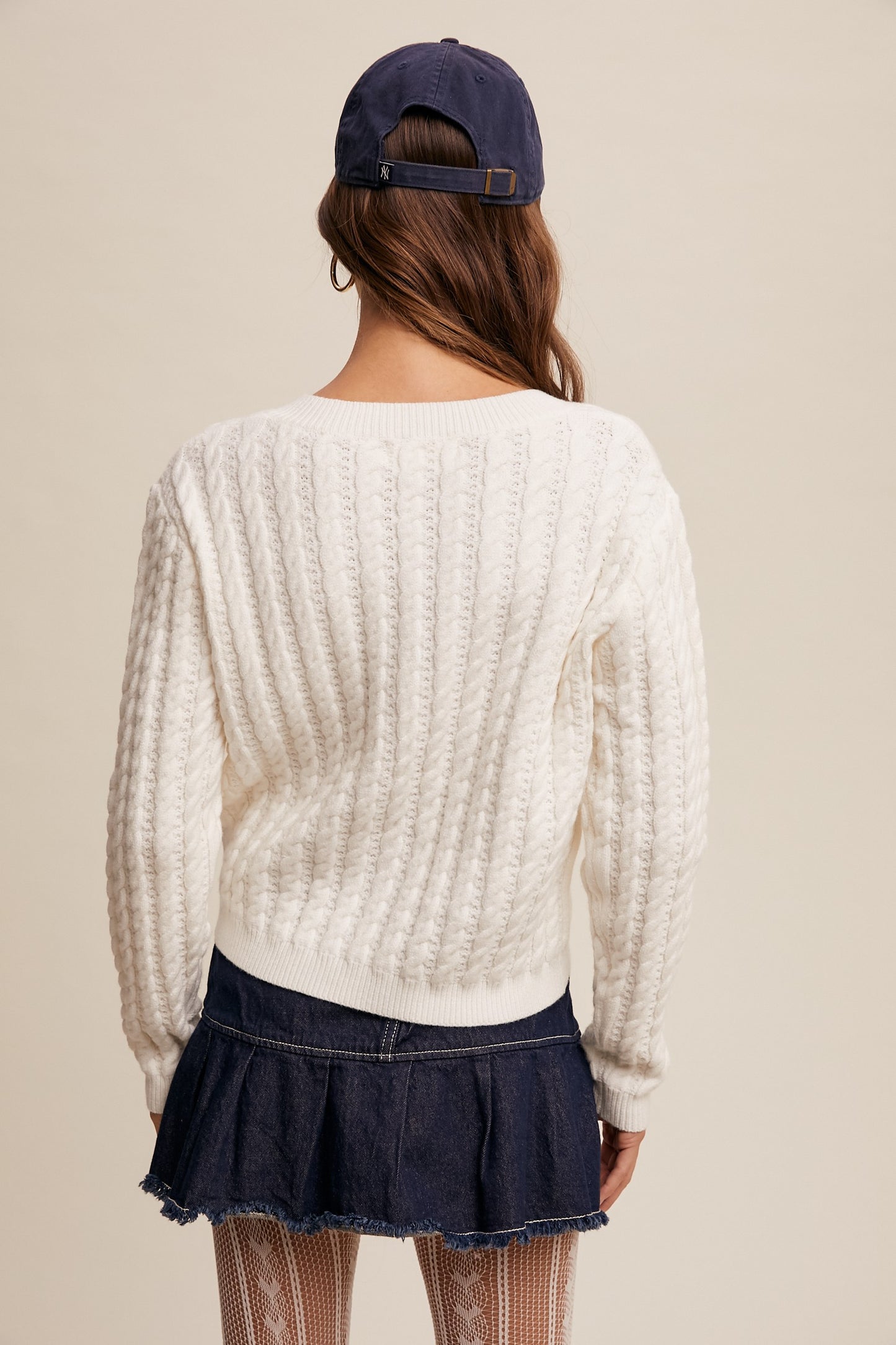 Britt V Neck Cable Knit Sweater