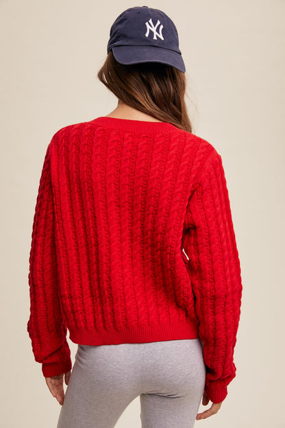 Britt V Neck Cable Knit Sweater