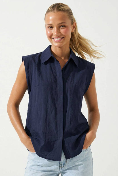 Sarah Cap Sleeve Hidden Placket Blouse