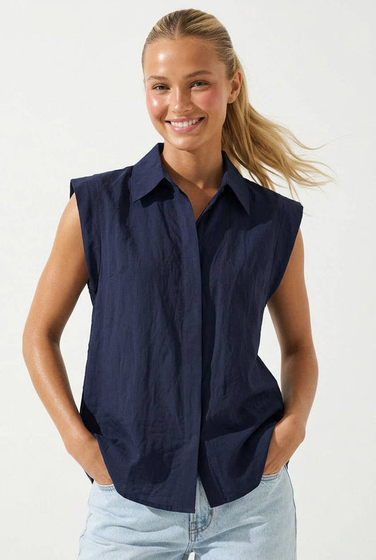 Sarah Cap Sleeve Hidden Placket Blouse
