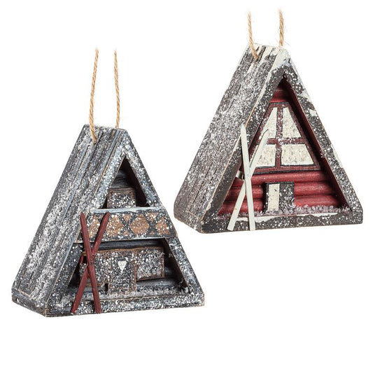 Winter A-Frame Lodge Ornaments