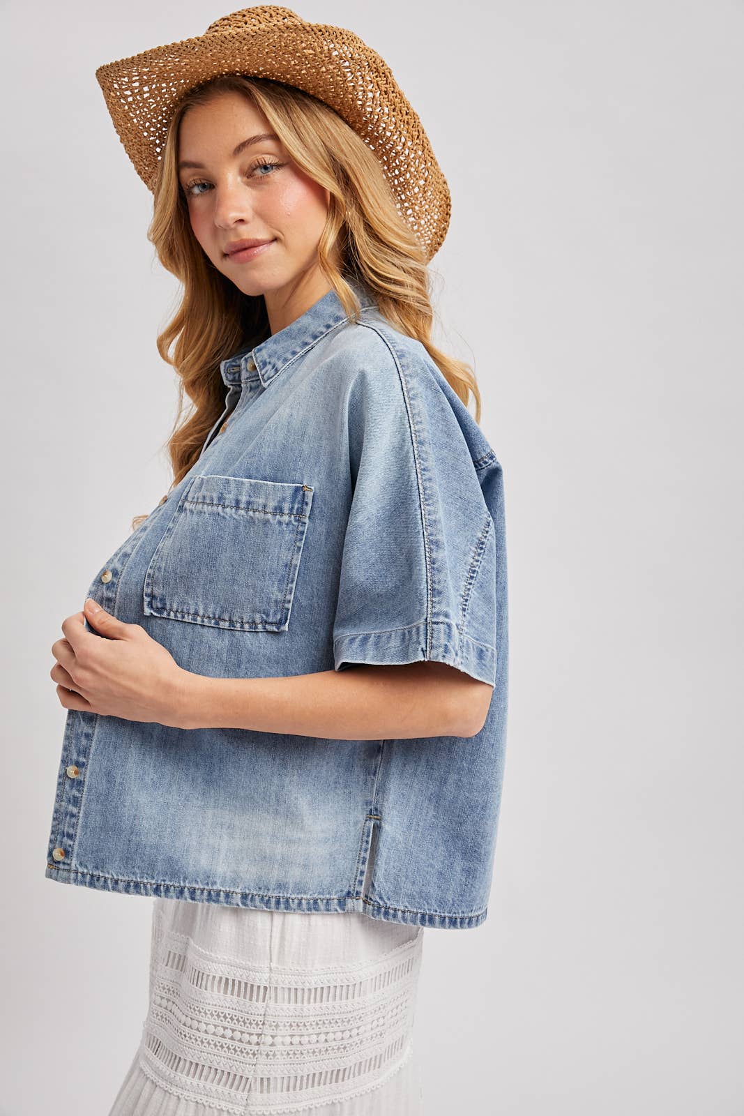 Stephanie Boxy Short Sleeve Denim Shirt