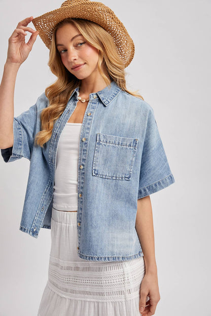Stephanie Boxy Short Sleeve Denim Shirt