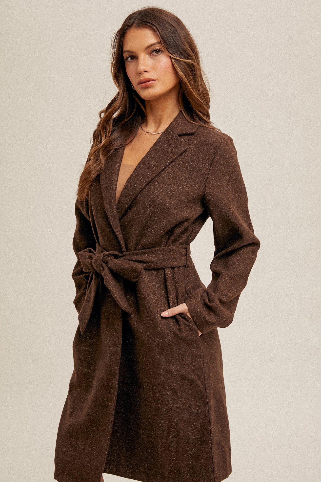 Eden Tie Waist Long Line Coat