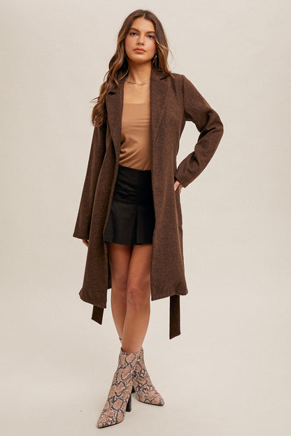 Eden Tie Waist Long Line Coat