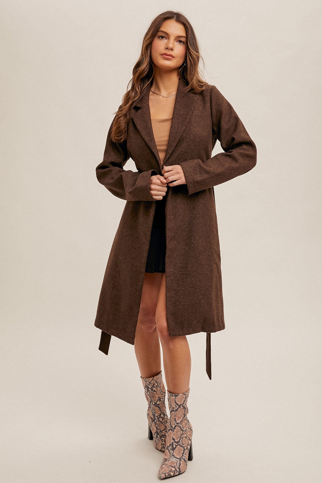 Eden Tie Waist Long Line Coat