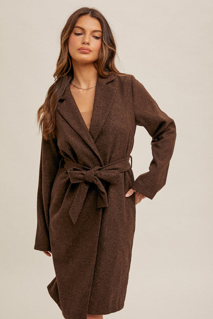 Eden Tie Waist Long Line Coat