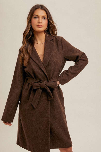 Eden Tie Waist Long Line Coat