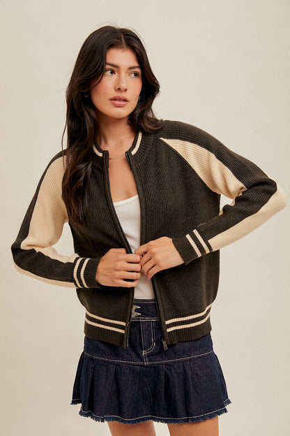 James Zip Up Varsity Sweater