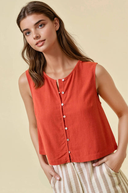 Anna Cropped Buttoned Tank Top